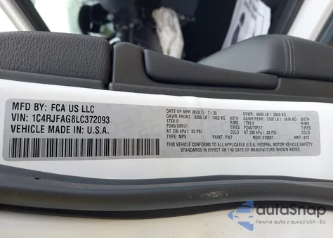 2020 Jeep Grand Cherokee Laredo E 4X4 из США, поврежденный, VIN 1C4RJFAG8LC372093